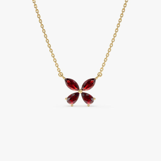 Garnet Butterfly Necklace, Marquise & Pear Shape Dainty Birthstone Necklace, Minimalist Layering Best Birthday Gift