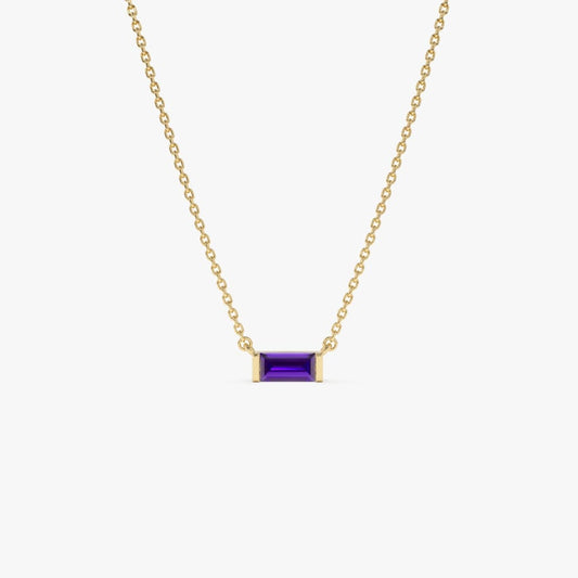 6x3 MM Baguette Cut Amethyst Birthstone Necklace, Amethyst Layering Necklace, Dainty February Birthstone Pendant, Birthday Gift