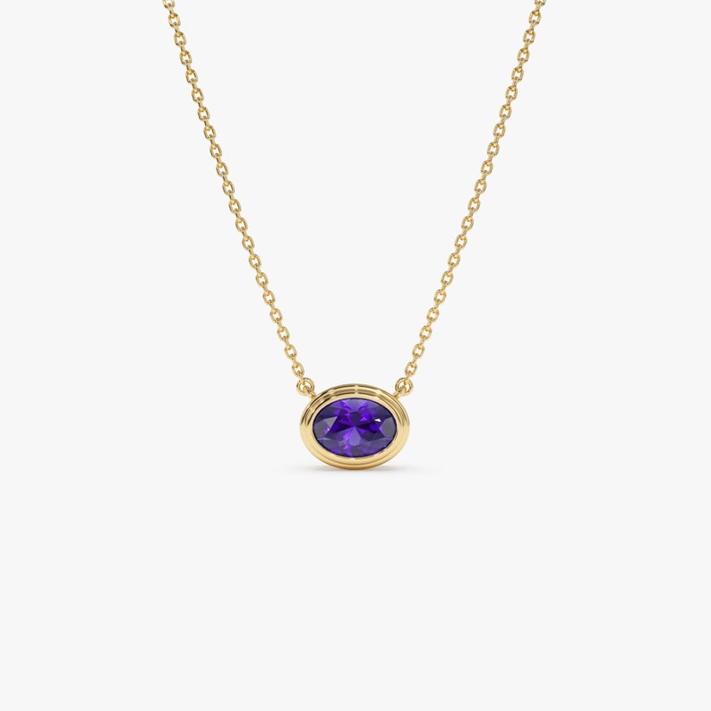 7x5 MMAmethyst Necklace, Oval Shape Bezel Set Amethyst Necklace East to West Solitaire Dainty Necklace, Birthstone Layering Necklace