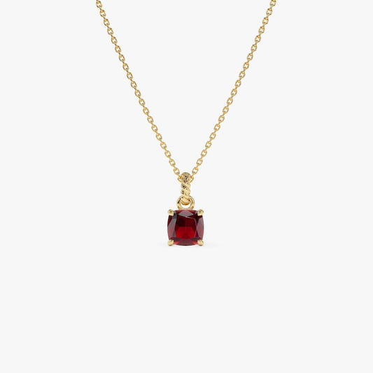 6 MM Garnet Necklace,Cushion Cut Garnet Solitaire Necklace, Garnet Birthstone Dainty Necklace, January Birthday Gift For Her