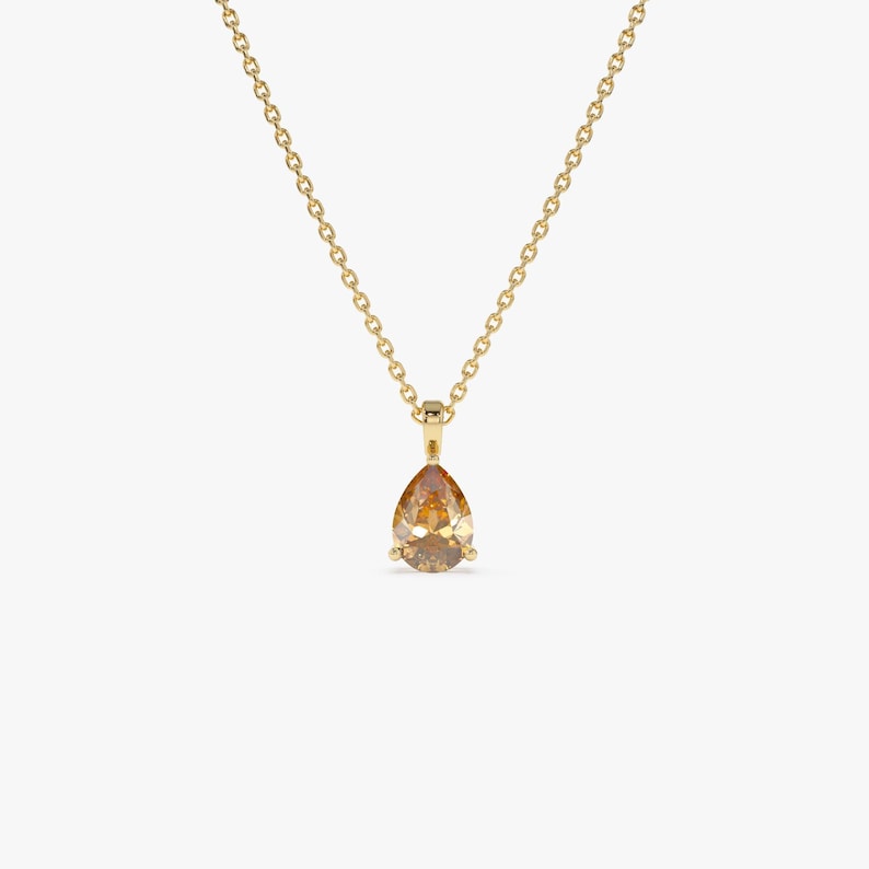 8x6 Pear Shape Citrine Necklace, Solid Gold Teardrop Birthstone Citrine Pendant, Dainty  Layering Necklace, November Birthday Gift