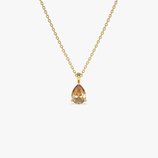 8x6 Pear Shape Citrine Necklace, Solid Gold Teardrop Birthstone Citrine Pendant, Dainty  Layering Necklace, November Birthday Gift