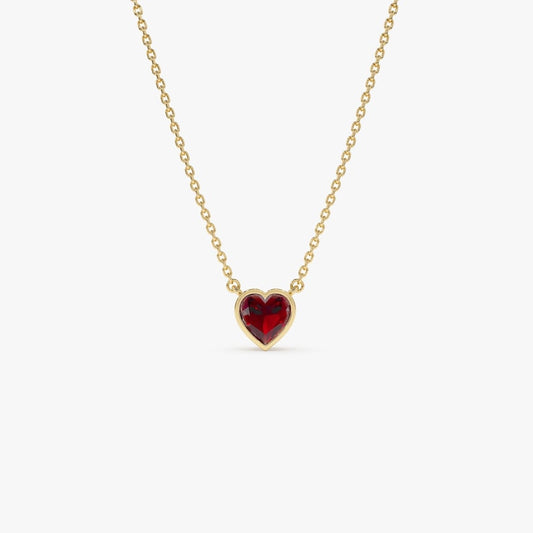 5 MM Garnet Necklace, Gold Heart Shaped Garnet Necklace , Minimalist Layering Necklace,  Love Necklace, Birthday Valentines Day Gift