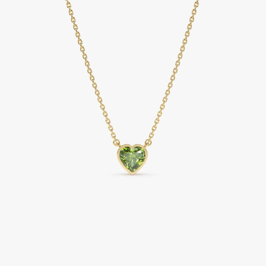 5 MM Peridot Necklace, Gold Heart Shaped Peridot Necklace , Minimalist Layering Necklace, Love Necklace, Birthday Valentines Day Gift