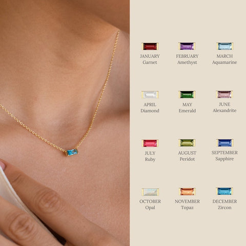 Dainty Baguette Bezel Setting Birthstone Chain & Necklace