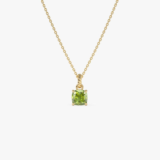 6 MM Cushion Cut Peridot Solitaire Necklace, Garnet Birthstone Dainty Necklace, Minimalist Handmade Birthday Gift For Her