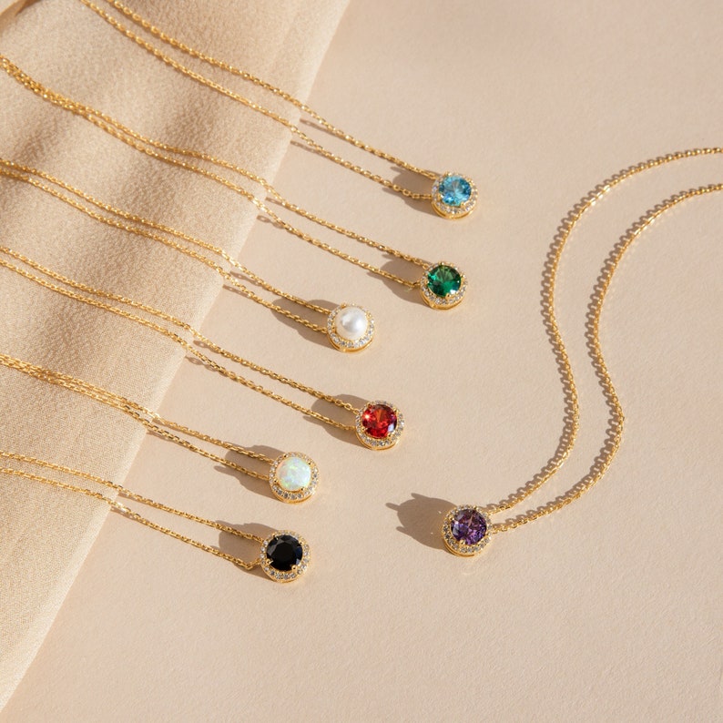 Halo Birthstone Vintage Gemstone Necklace