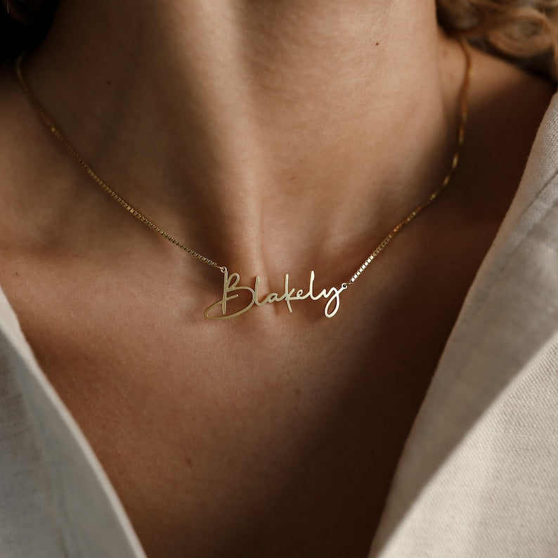 Personalized Name Necklace, Gold Name Necklace with Box Chain