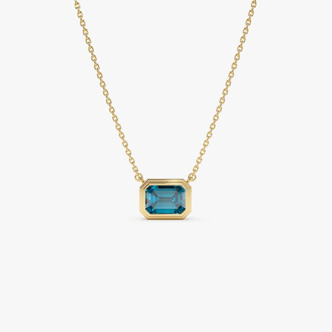 9x7 MM Blue Topaz, Emerald Cut Bezel Set London Blue Topaz Necklace, Octagon Shape Birthstone Layering Necklace, Black Friday