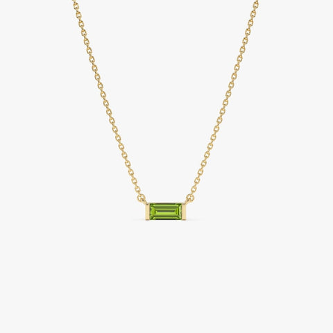 6x3 MM Baguette Cut Peridot Birthstone Necklace, Peridot Layering Necklace, Dainty August Birthstone Pendant, Birthday Gift