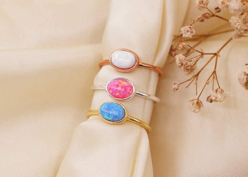 Dainty Opal Gold Ring, Bridesmaid Gift, Promise Ring