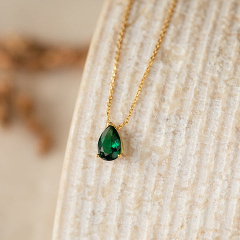 Pear Birthstone Dainty Custom Gemstone Chain & Pendant