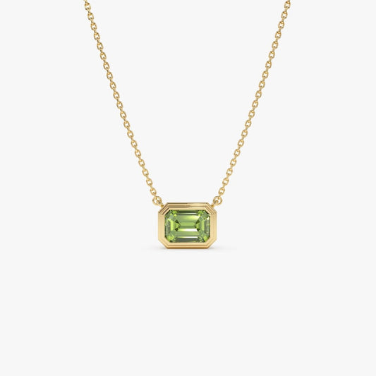 7x5 MM Peridot Necklace, Emerald Cut Bezel Set Peridot Necklace, Octagon Shape Peridot August Birthstone Necklace