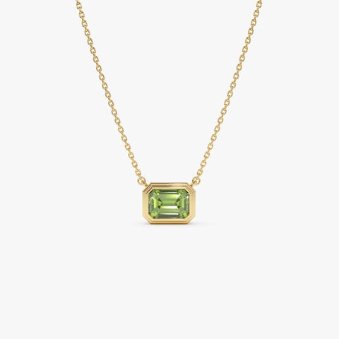 7x5 MM Peridot Necklace, Emerald Cut Bezel Set Peridot Necklace, Octagon Shape Peridot August Birthstone Necklace