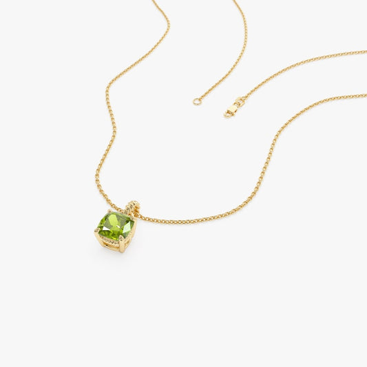 6 MM Cushion Cut Peridot Solitaire Necklace, Garnet Birthstone Dainty Necklace, Minimalist Handmade Birthday Gift For Her