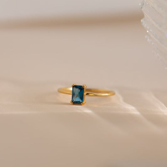 Birthstone Ring, Vintage Style Emerald Cut Ring