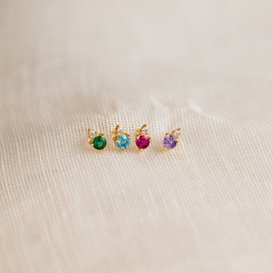 Raindrop Birthstone Stud Earrings , Dainty Teardrop Earrings with Custom Gemstone