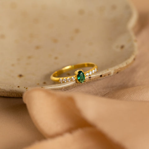 Oval Birthstone Ring, Personalized Gemstone Ring with Pave Diamonds Engagement Ring