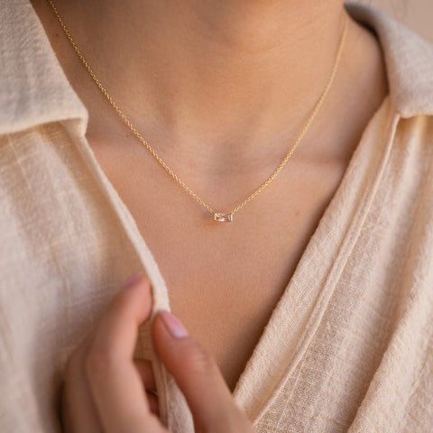 Dainty Baguette Bezel Setting Birthstone Chain & Necklace