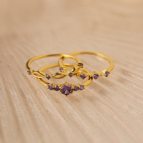 Amethyst Ring Set, Stackable Everyday Gemstone Rings