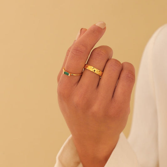 Baguette Ring, Delicate Green Crystal Promise Ring