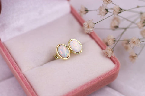 White Opal Stud Earrings, Dainty Earrings