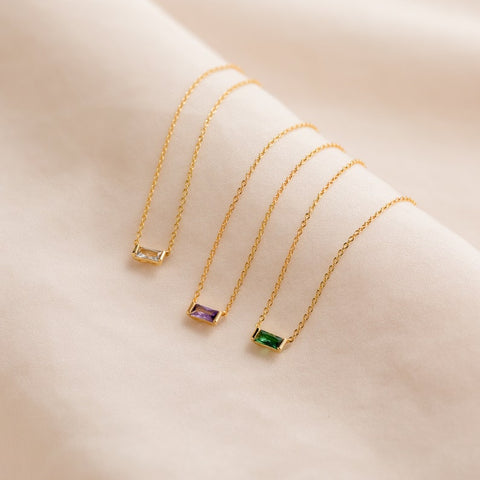 Dainty Baguette Bezel Setting Birthstone Chain & Necklace