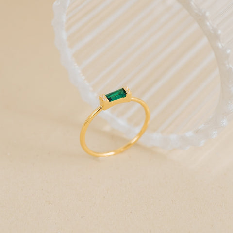 Baguette Ring, Delicate Green Crystal Promise Ring