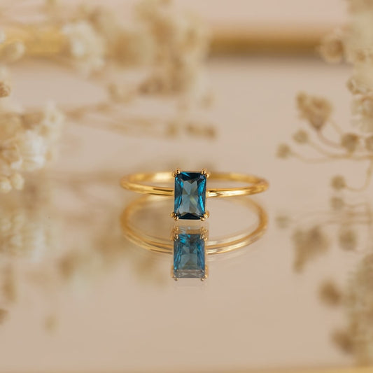 Birthstone Ring, Vintage Style Emerald Cut Ring