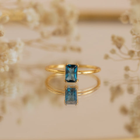 Birthstone Ring, Vintage Style Emerald Cut Ring