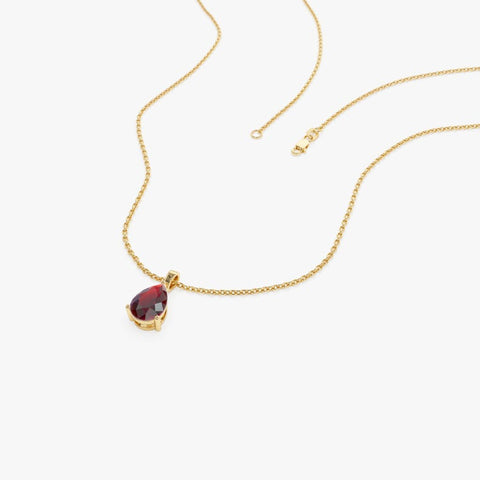 8x6 Pear Shaped Garnet Necklace, Solid Gold Teardrop Garnet Birthstone Pendant, Dainty Layering Necklace, January Birthday Gift