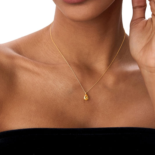 8x6 Pear Shape Citrine Necklace, Solid Gold Teardrop Birthstone Citrine Pendant, Dainty  Layering Necklace, November Birthday Gift