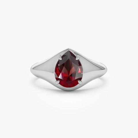 8x6 MM Garnet Ring, Pear Shaped Garnet Statement Ring,  Delicate Solitaire Promise Ring, Best Birthday January Gift