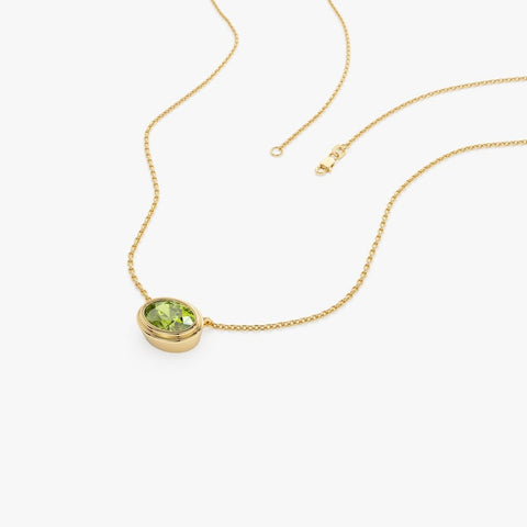 7x5 MM Peridot Necklace, Oval Shape Bezel Set Peridot Necklace , East to West Dainty Necklace, Birthstone Layering Necklace