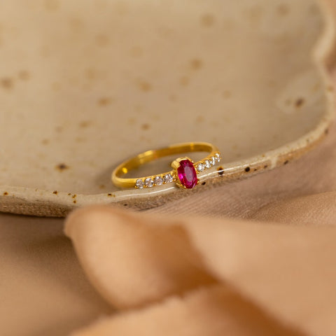 Oval Birthstone Ring, Personalized Gemstone Ring with Pave Diamonds Engagement Ring