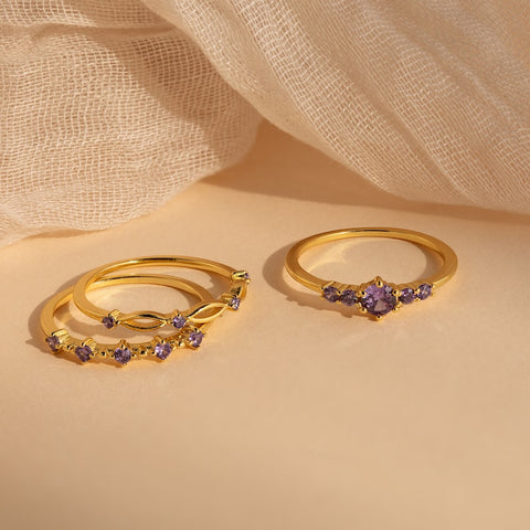 Amethyst Ring Set, Stackable Everyday Gemstone Rings