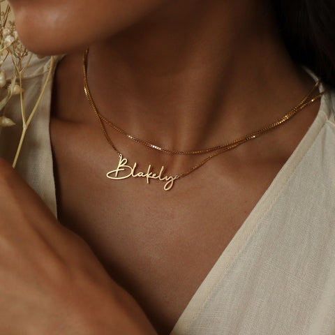 Personalized Name Necklace, Gold Name Necklace with Box Chain