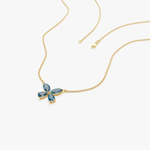 London Blue Topaz Butterfly Necklace, Marquise & Pear Shape Dainty Birthstone Necklace, Minimalist Layering Birthday Gift