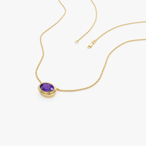 7x5 MMAmethyst Necklace, Oval Shape Bezel Set Amethyst Necklace East to West Solitaire Dainty Necklace, Birthstone Layering Necklace