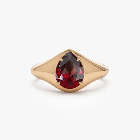 8x6 MM Garnet Ring, Pear Shaped Garnet Statement Ring,  Delicate Solitaire Promise Ring, Best Birthday January Gift