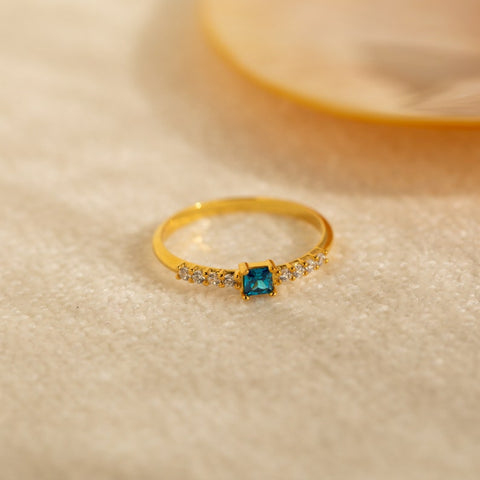 Princess Birthstone Ring, Personalized Gemstone Ring with Pave Diamonds Engagement Ring