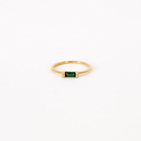 Baguette Ring, Delicate Green Crystal Promise Ring