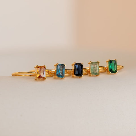 Birthstone Ring, Vintage Style Emerald Cut Ring