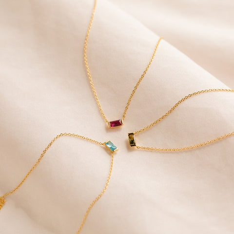 Dainty Baguette Bezel Setting Birthstone Chain & Necklace