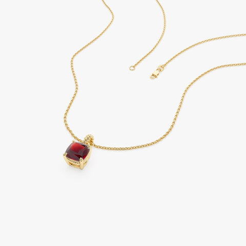 6 MM Garnet Necklace,Cushion Cut Garnet Solitaire Necklace, Garnet Birthstone Dainty Necklace, January Birthday Gift For Her