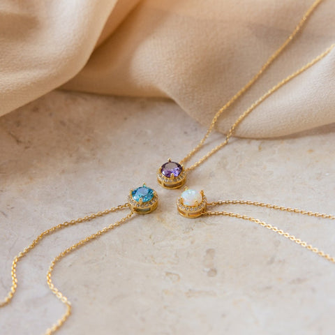 Halo Birthstone Vintage Gemstone Necklace