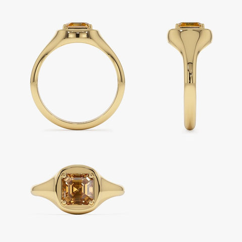 6 MM Asscher Cut Citrine Signet Ring, Octagon Shape Dainty Statement Ring, Minimalist Handmade Solitaire Promise Ring