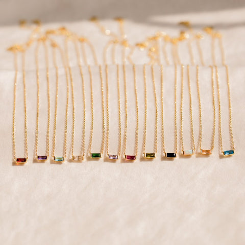 Dainty Baguette Bezel Setting Birthstone Chain & Necklace