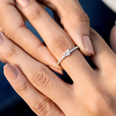 0.36 CT Marquise, Round Cut Colorless Engagement Ring