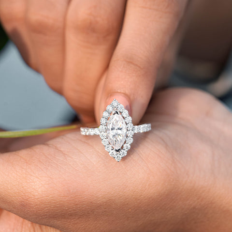 2.7 CT Marquise, Round Cut Colorless Engagement Ring